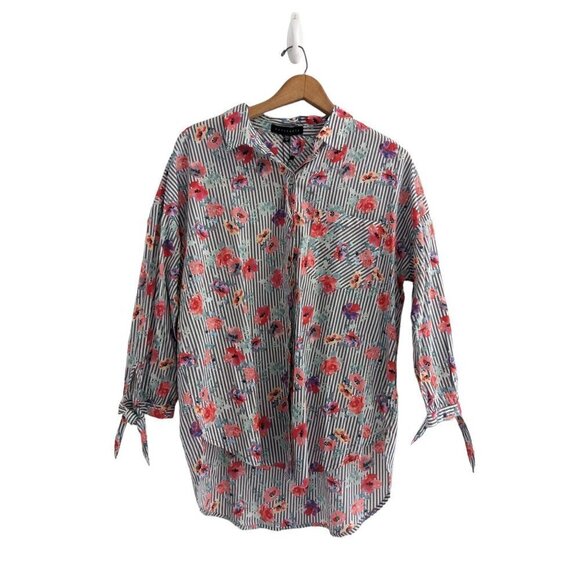 NWT Sanctuary Floral Striped Button Down Shirt Women's Size XS - Picture 2 of 9